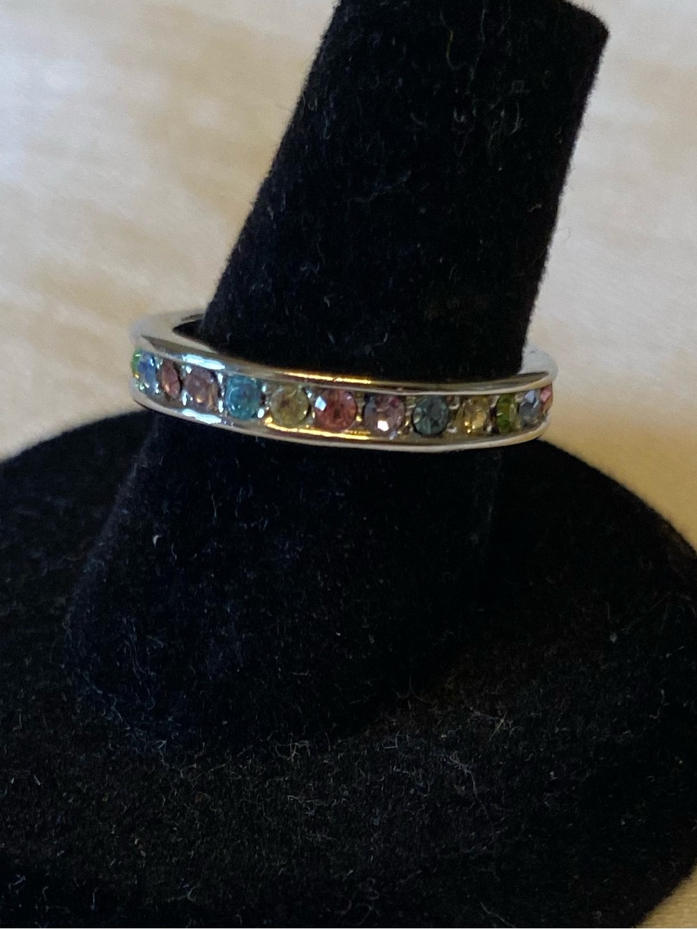 Silver Multicolor Crystal Channel-Set Eternity Ring - Women Jewelry, Size 6